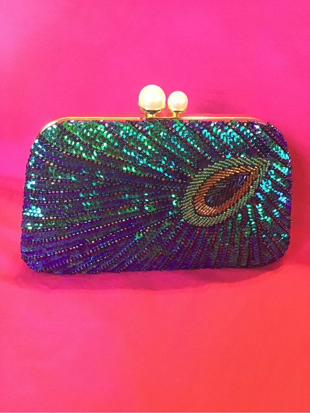 Peacock Clutch with Sequins and Beads